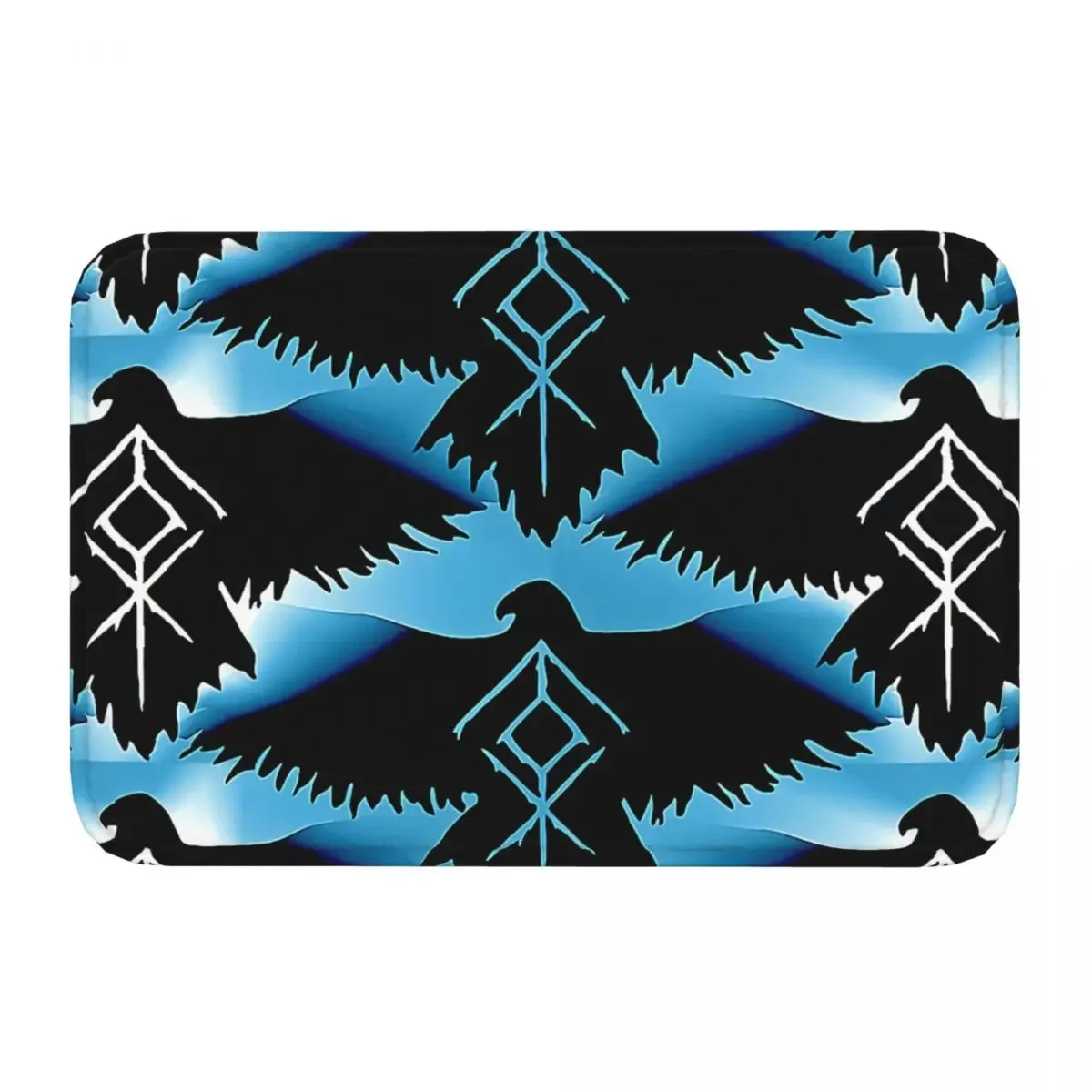 Viking Valhalla Non-slip Doormat Blue Stylized Blood Eagle Print Carpet Living Room Kitchen Mat Welcome Flannel Pattern