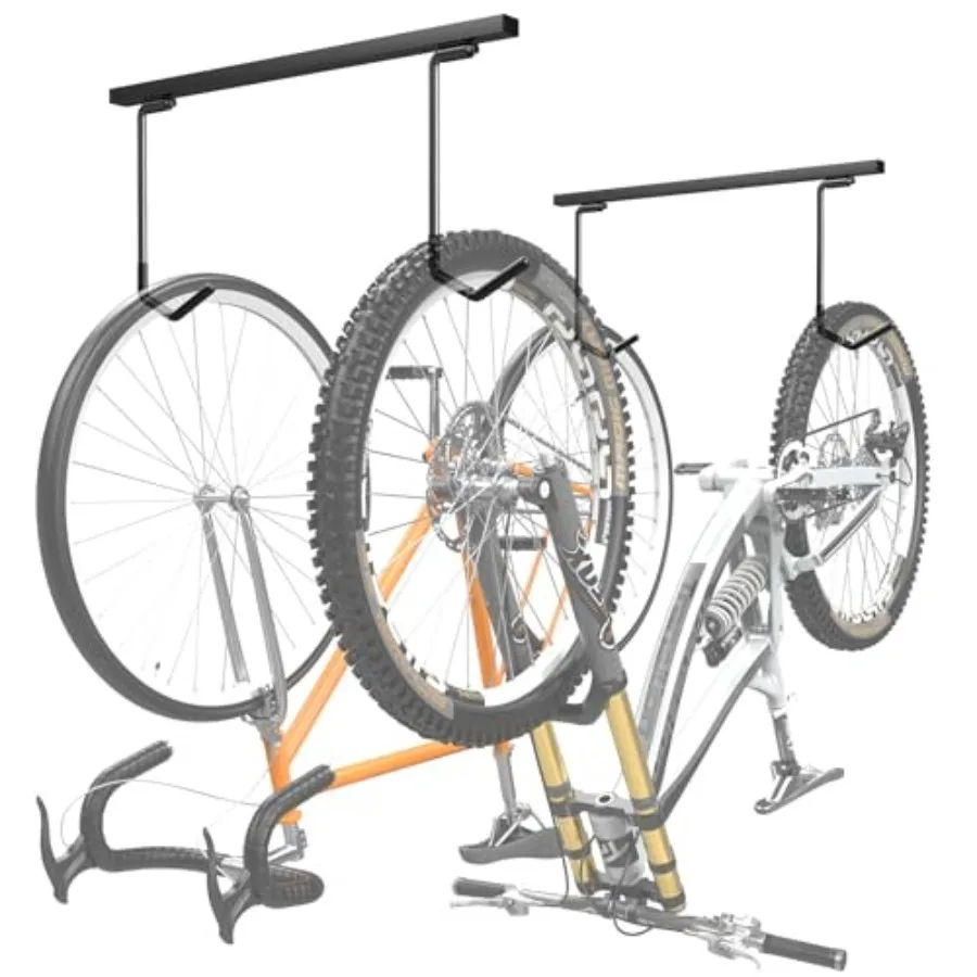 

Ceiling Mounted Bike Rack for Garage SpaceSaving Ceiling Bike Storage for 2 Bikes Horizontally or 4 Bikes Vertically Adjustable