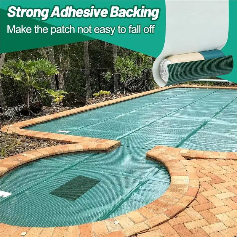 Cuttable 39X8in Swimming Pool Cover Patch Kit, Repair Mesh With Adhesive Backing, Tear-Resistant Green Replacement Patch-AT30