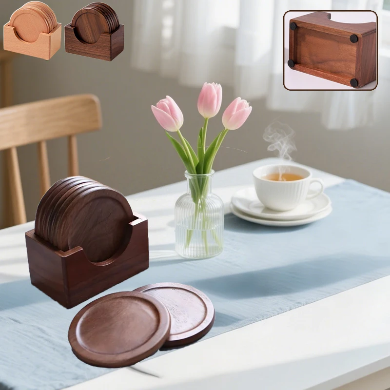 

6pcs/set Round Insulated Pads Handcrafted Wooden Tea Cup Mats Durable Tea Coffee Cup Pad Placemats Natural Home Decoration 식기 매트