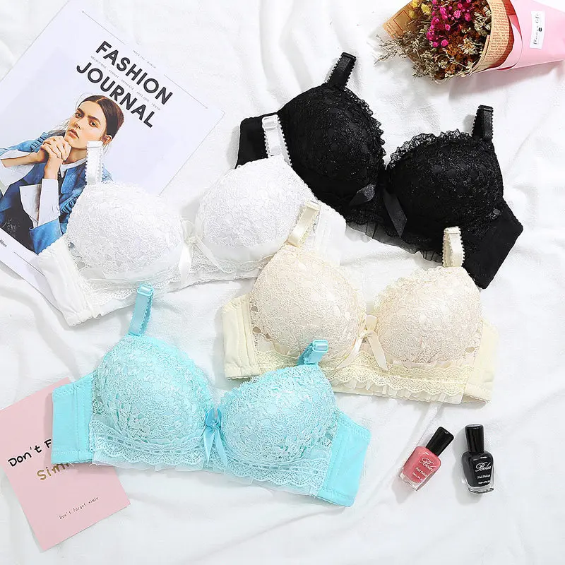 Women Lingerie Wire‑Free Thin Push‑Up Bra For Young Girls, Women Cute Sexy Lace Cotton Lingerie, Shaping Support Everyday Bra