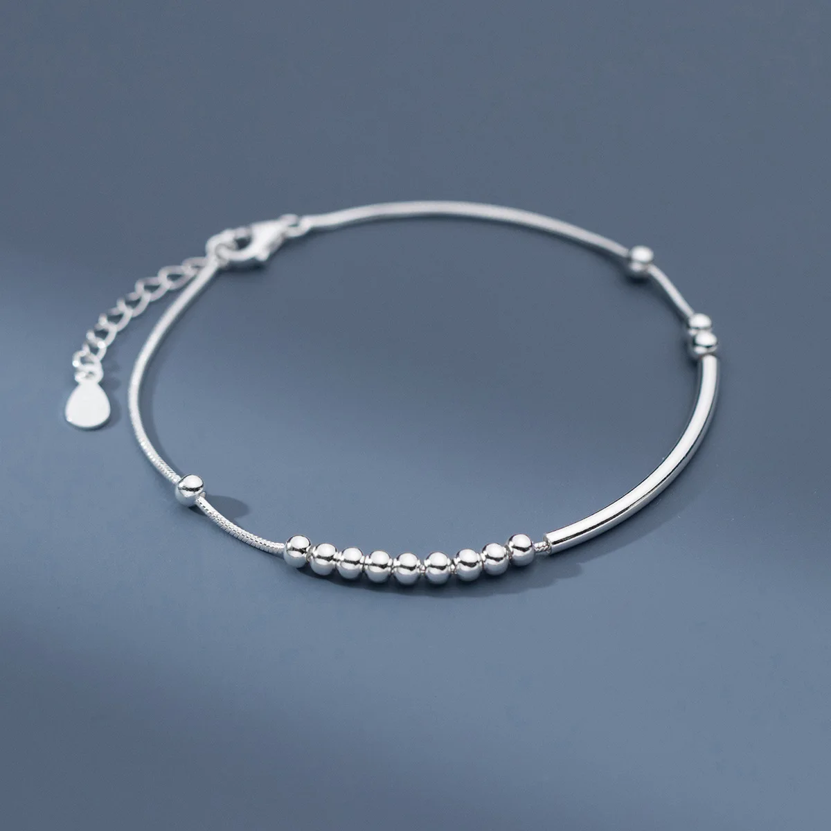 100% 925 Sterling Silver Geometric Bracelet for Women Girl Fashion Simple Smooth Beads Design Jewelry Party Gift Dropshipping