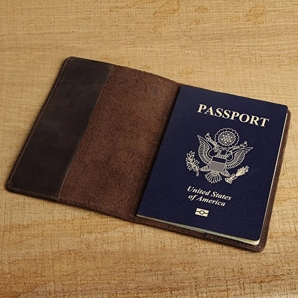 Kemy-Couro Genuíno Passaporte Capa Titular, Unisex Plain Protector, Em Branco, Nomes, Vácuo, Nomes