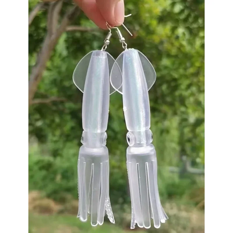 Giant jelly squid earrings Iridescent stripe Amazing statement earrings Fishing Lovers Gifts Gear Bionic Lure Women's Earrings