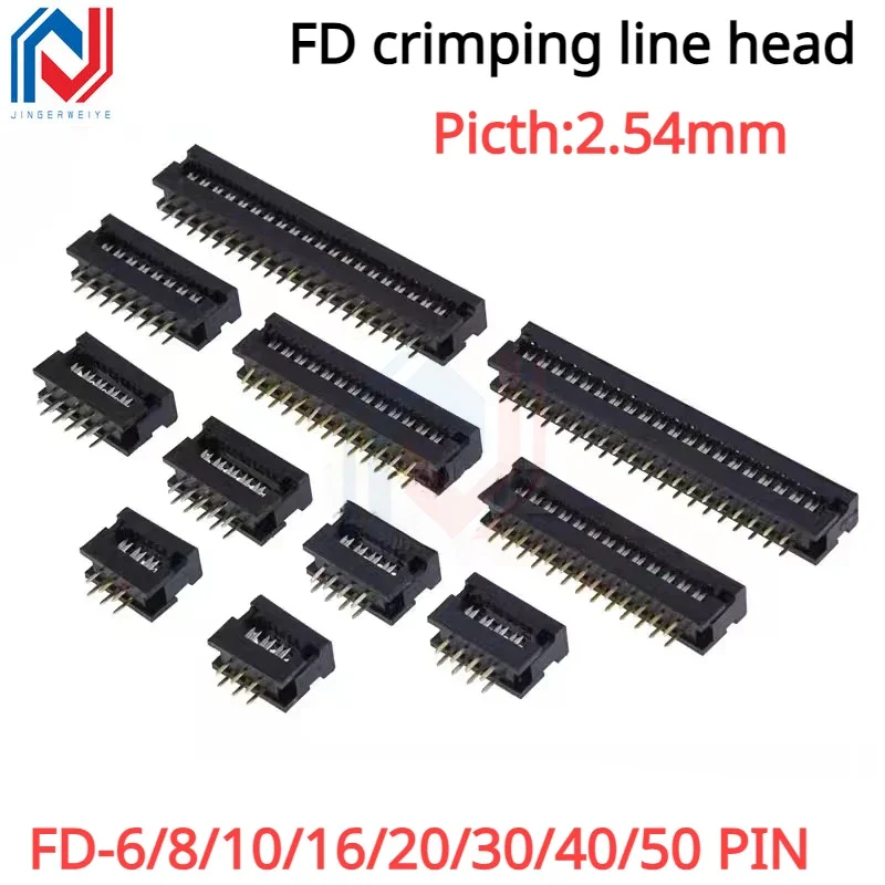 

10PCS 2.54MM FD-6/8/10/16/20/30/40/50 PIN MALE PLUG IDC SOCKET CONNECTOR FOR 1.27MM FLAT ribbon cable wire FD crimping line head