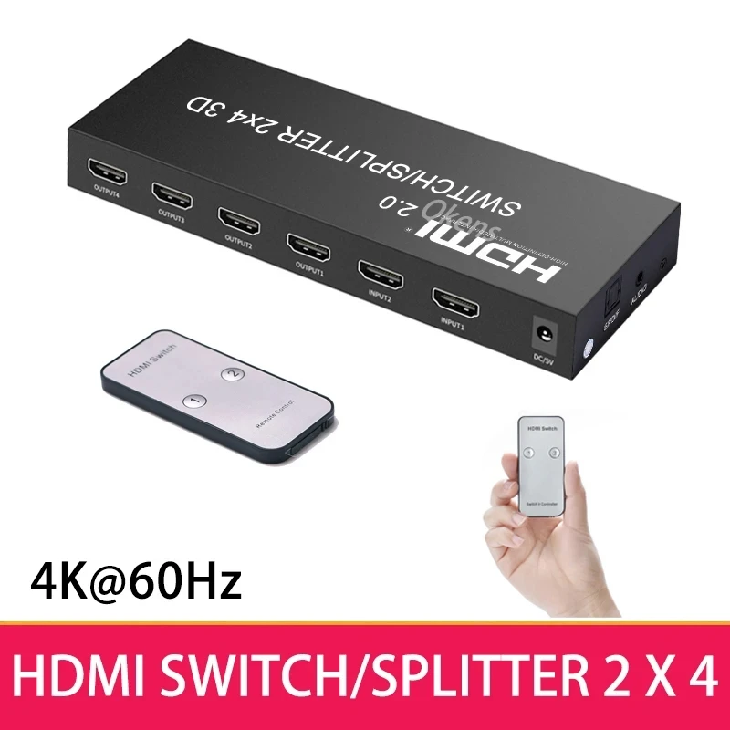 

4k60hz 2x4 HDMI Switch Splitter 3D 4K 2x2 HDMI Switch Splitter Audio Extractor Video Converter for PS4 Camera PC To TV Monitor