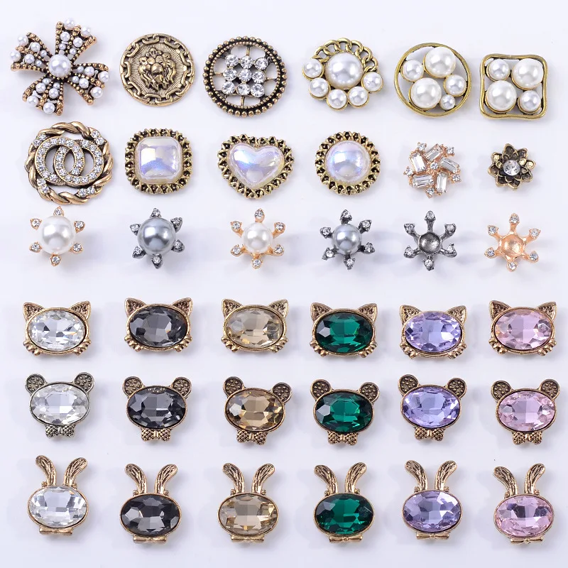Alloy accessories, retro cute crystal cat bear rabbit DIY clothing bag pearl flower plate wholesale