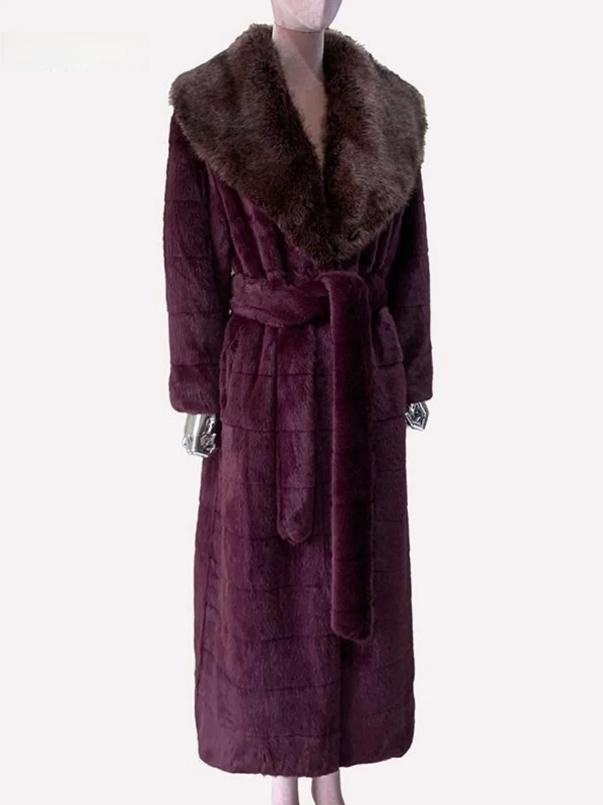 Nerazzurri Winter Long Fur Coat Purple Large Fur Collar Eco-friendly Women's Fashion Thickened Straight Cut OL Style