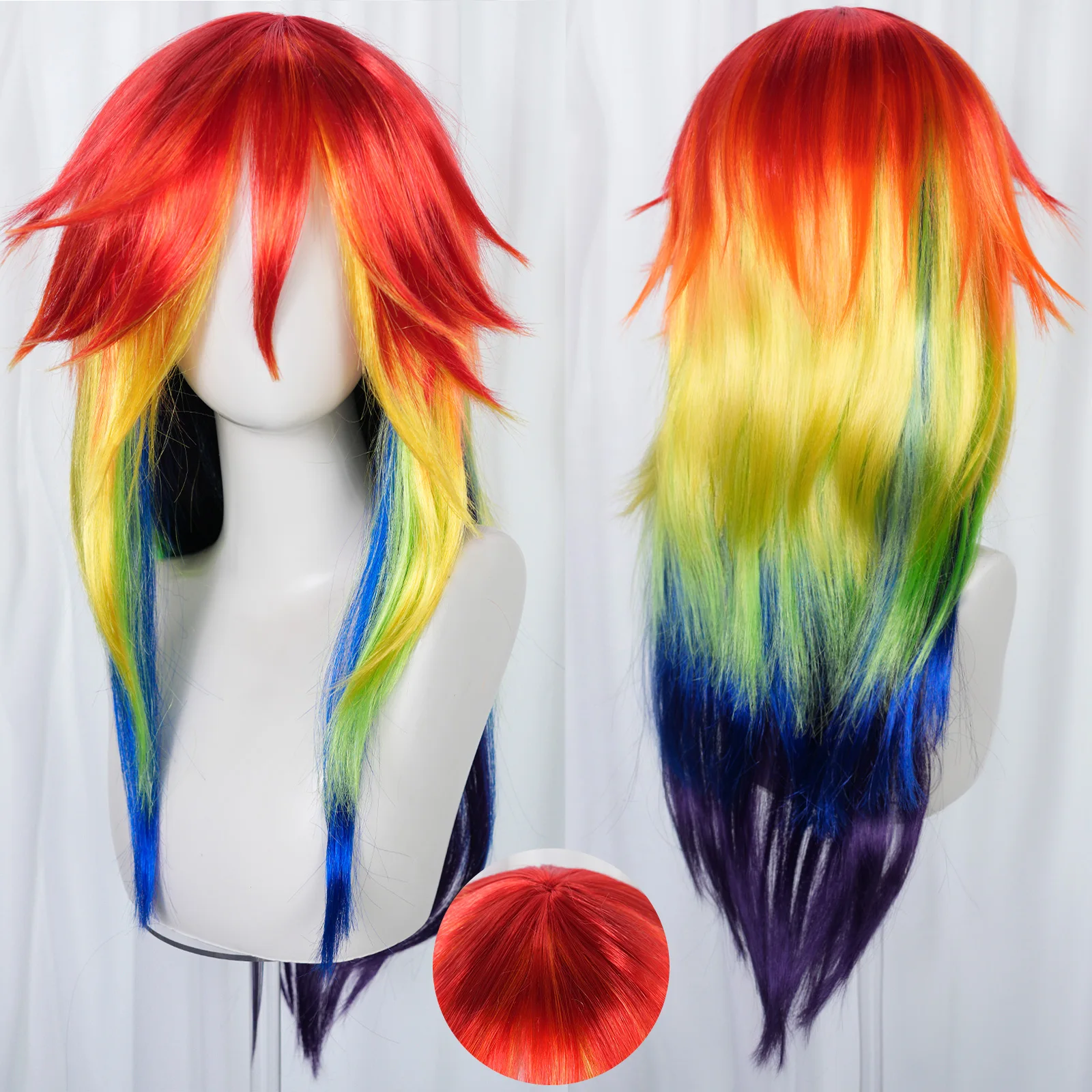 

Multicolor Rainbow Cosplay Wig - Spiky Layered Synthetic Hair for Anime Character Costume & Party Dress-Up