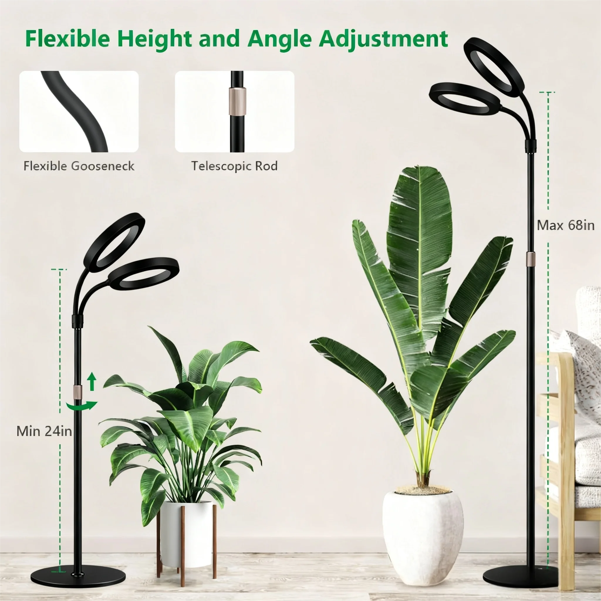 Grow Light for Indoor Plants,Full Spectrum LED Halo Plant Lights with Stand, Dimmable Brightness for Tall Large Plant