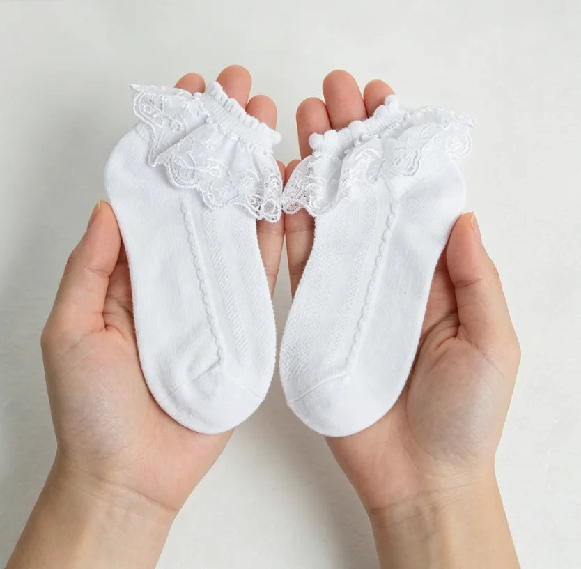 Kids White Lace Frilly Sheer Style Dance Socks For All Seasons Breathable Stretchy Competition Exclusive Invisible Ankle Socks