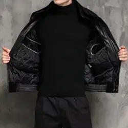 Stand Collar Real Leather Slim Jacket Coat 2024 New Autumn Winter  Men's Casual Fashion Trendy    T725