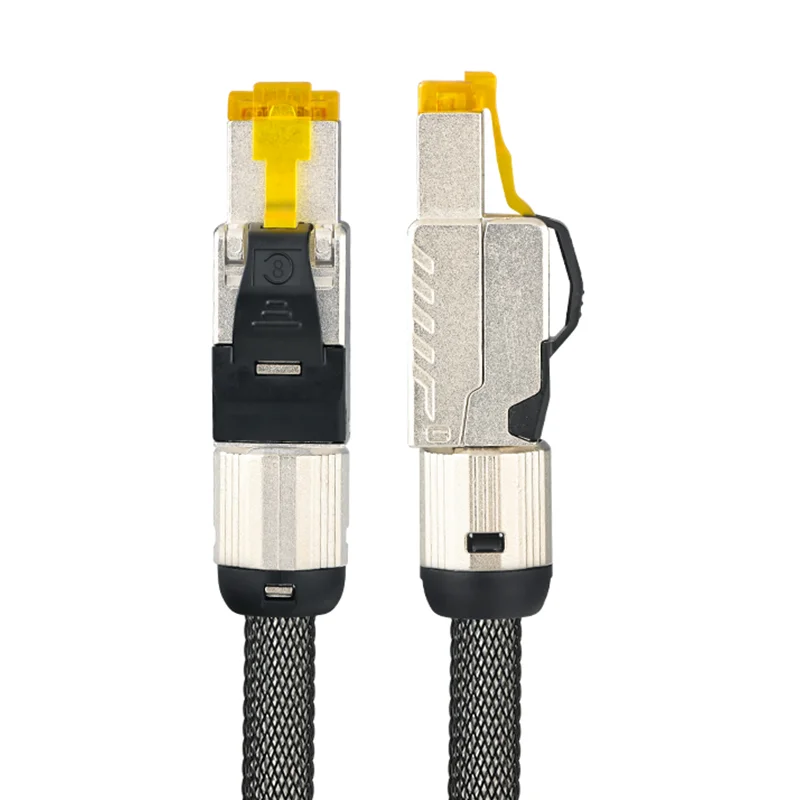 Full Shielding ความบริสุทธิ์สูง Pure Silver Core Ethernet Cat 8 40Gbps 2000MHz ความเร็ว Lan RJ45 เครือข่ายสายแพทช์