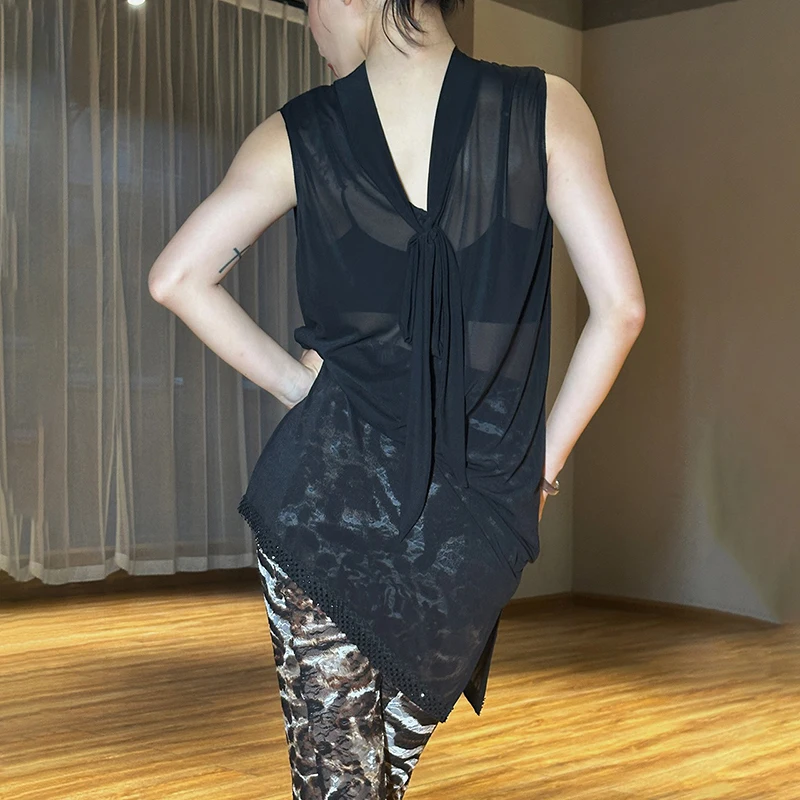 新しいラテンダンス練習着 レディース 夏 メッシュチュニック 大人 サルサ チャチャチャ タンゴ ダンス衣装 ダンサーライン ダンス服 2042