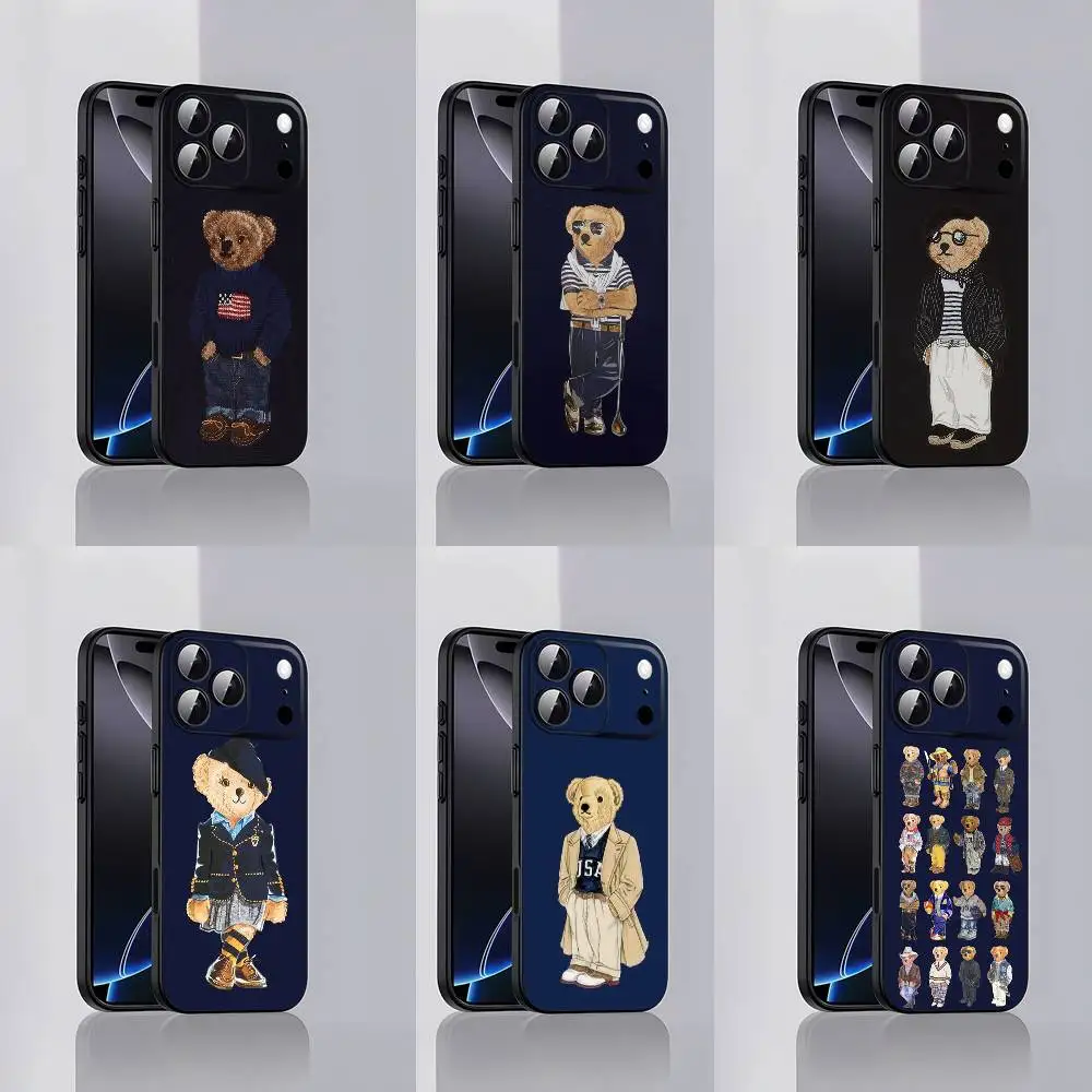 

USA Bear P-PoloS Phone Case For iPhone 17,16,15,14,13,12,Pro,Max,Plus,E,SE4,Air,Mini Black Soft Cover