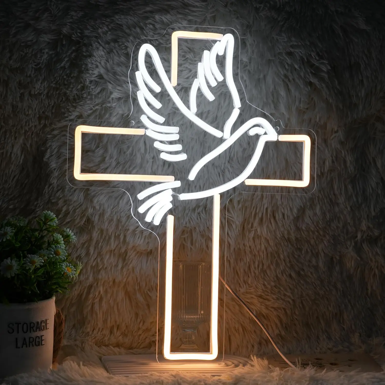Led Easter Cross Neon Light For Wall Decoration White Dove of Peace Signs For Festival Party Wedding Home Decor