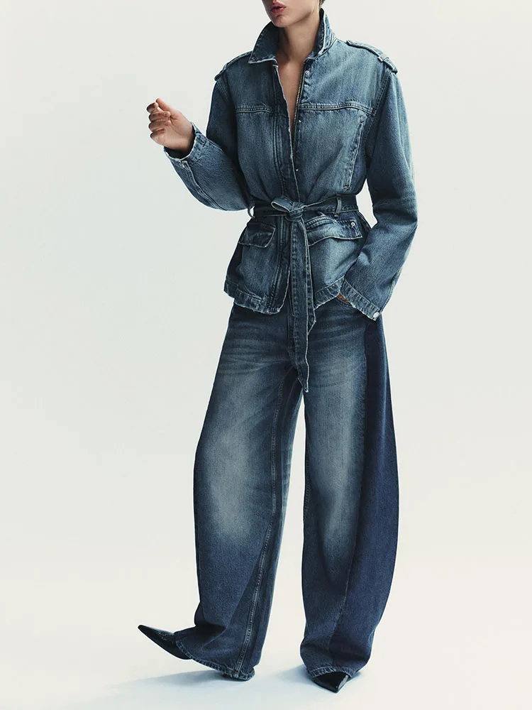Autunno 2025 Cappotto Jaet da donna Jeans con risvolto in denim Costume di scena etnico Nuovo arrivo Capispalla Faionable per donna