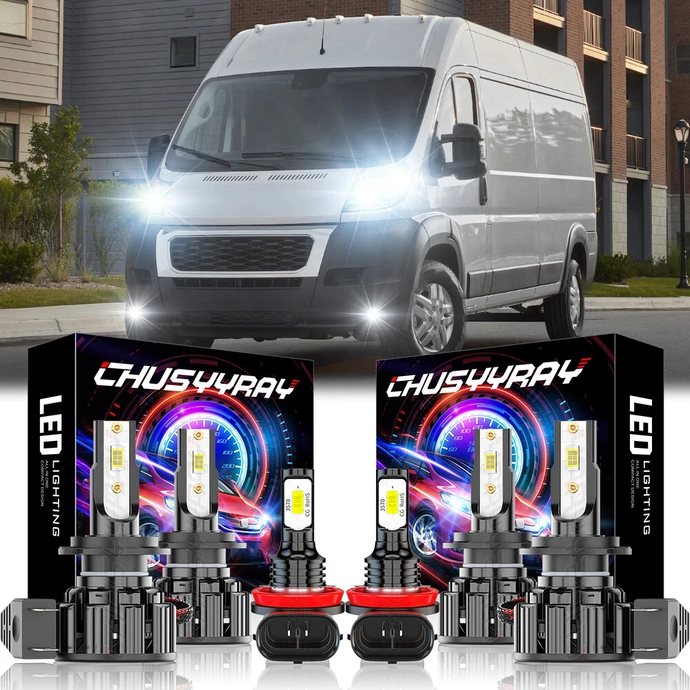 

6x Canbus H7 H7 H11 Комплект светодиодных фар Hi&Lo+Fog 6000K 100000L 1:1 такой же размер для Ram ProMaster 1500 2500 3500 2014-2022