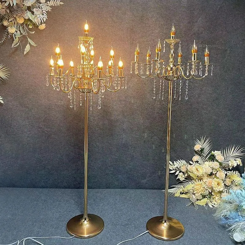 Wedding props, wedding European-style luminous arrangement, wrought iron electroplated multi-head crystal street light,