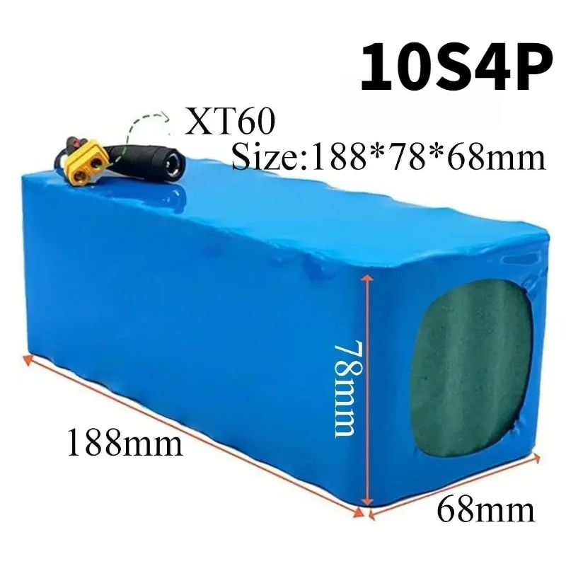 With XT60+SM Plug BMS+ 2A Charger 18650 10S4P 36V 100Ah Lithium Battery for Electric Tricycles Bicycles Bicycles Large-capacity