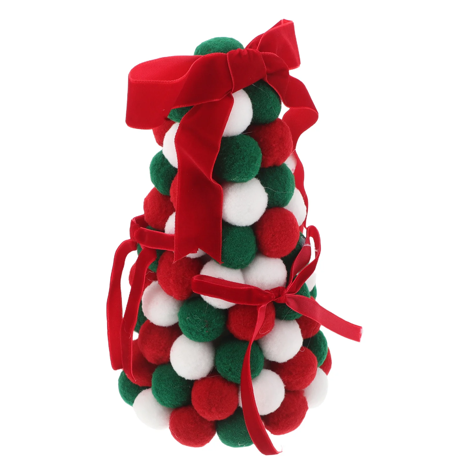 

Mini Christmas Tree With Bow Pom-Poms Polyester Tabletop Holiday Party Decoration Indoor Festive Decor Small Xmas Tree Statues