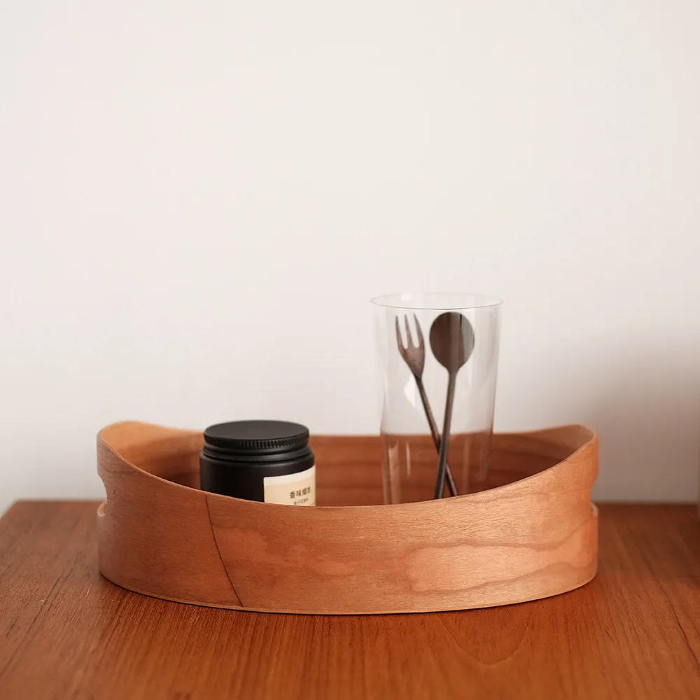Cherry Wood Solid Wood Oval Storage Tray,Tray with Handle Food Serving Trays for Living Room Home Dining Table