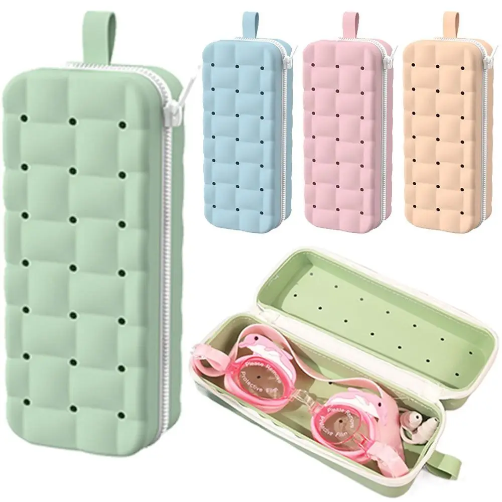 Large Capacity Silicone Goggles Case Double-sided Drain Hole Swimming Glasses Box Anti-Scratch Zipper Closure