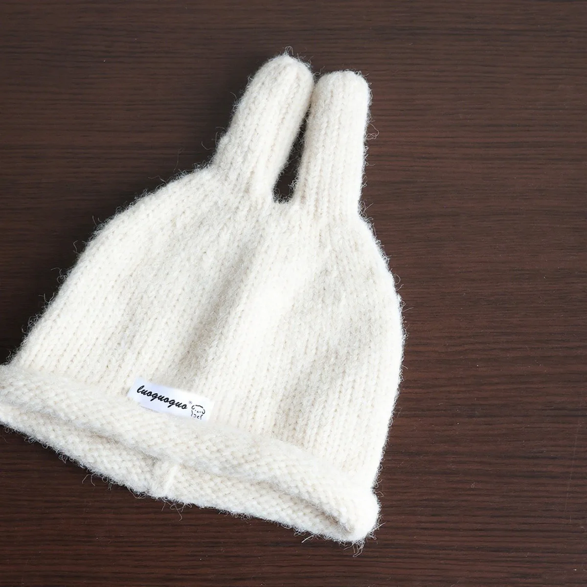 Niedliche Hasenohren-Baby-Wollmütze Herbst Winter Gerollter Rand Warme Strickmütze Kinder Jungen Mädchen Einfarbige Strickmütze Weihnachtsgeschenk – Detail 11
