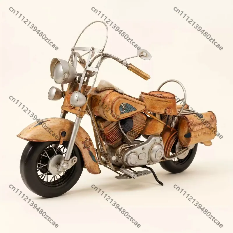 Creative Large Size Retro Heavy Motorcycle Craft Ornament, Handmade Metal Vintage Bike Model, Home Soft Furnishing Decoratio