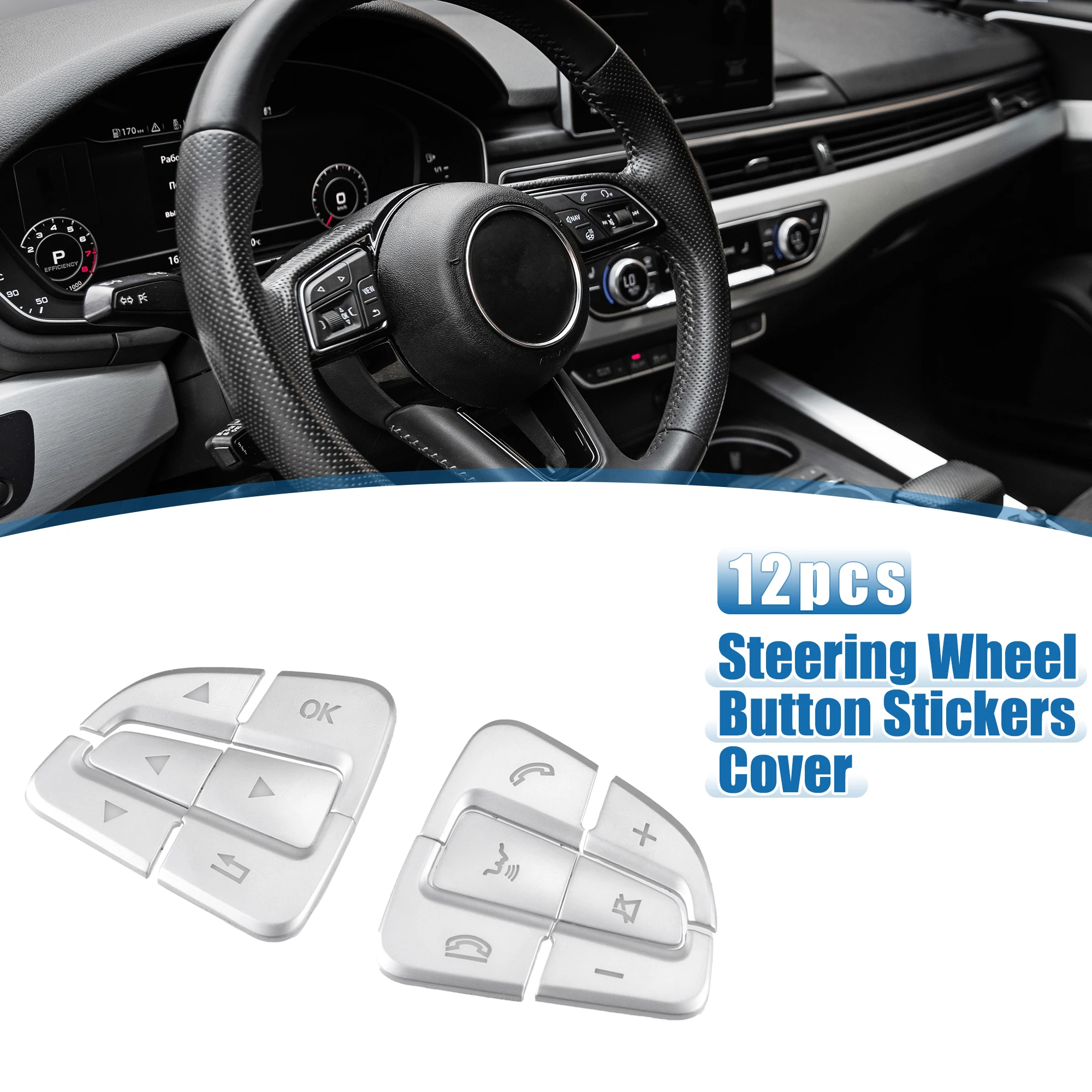 

UXCELL Car Steering Wheel Button Stickers Trim for Mercedes Benz GLA CLA GLS GLE CLS SL a B C Silver Tone