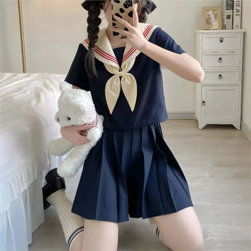 Costumes de marin japonais à trois lignes, uniformes scolaires pour filles, vêtements de graduation, jupe plissée, olympiques Anime Cos, Jk Navy Semi