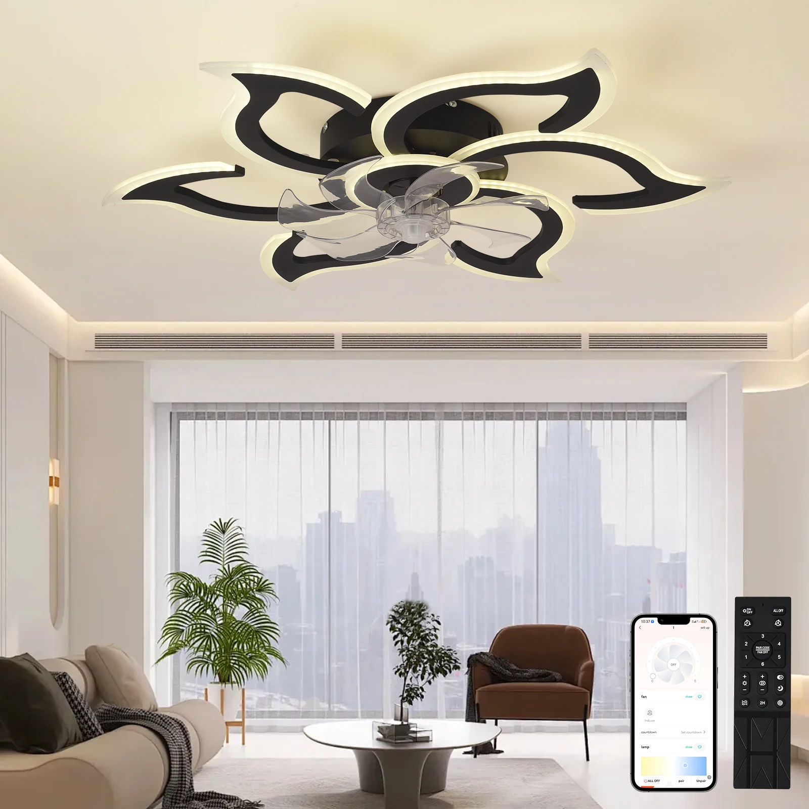 Ceiling Fan Light and Remote Control, Modern Embedded Ceiling Fan, Ceiling Light, Small Ceiling Fan for Bedroom and Kitchen