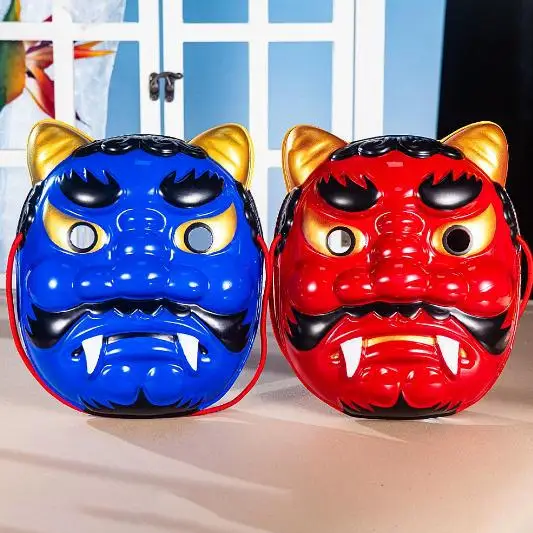 

2Pcs Japanese Demon Mask Cosplay Face Cover Plastic Masquerade Party Stage Performance Festival Costume Halloween Props