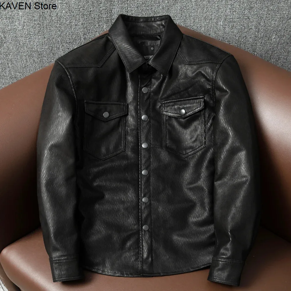 Leather eepskin Ultra-Light Soft irt Men's Slim Fit Collared Jaet Faionable ort Spring Autumn Sle Casual ... 2026ss new Premium