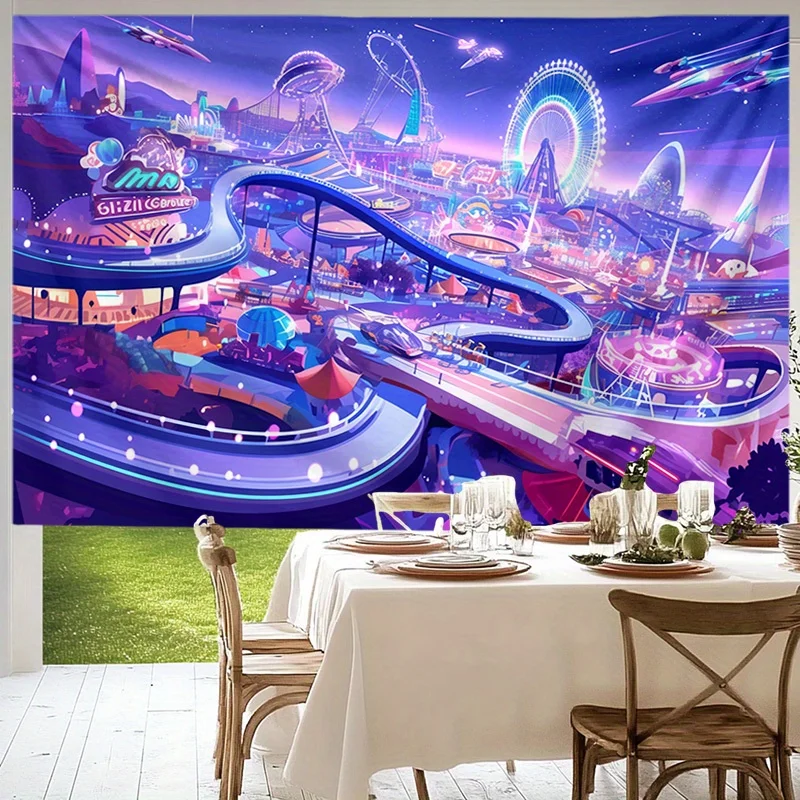 Science fiction theme park Digital printing polyester wall hanging tapestry decorative Living bedrooms Office background gift