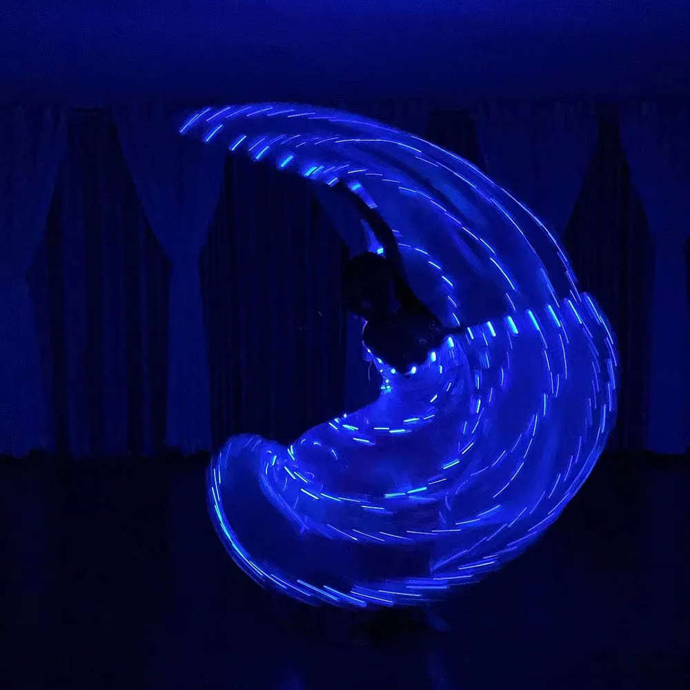 Ailes blanches horizontales lumineuses LED personnalisées, accessoires de danse du ventre orientale transparents, accessoires d'ailes de performance