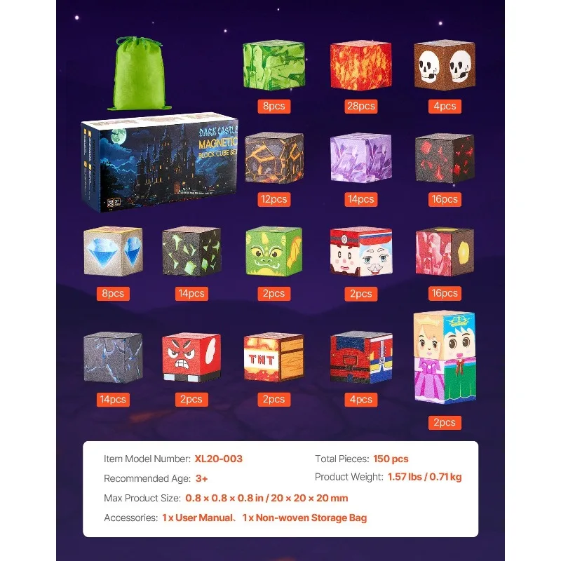 Magnetische Blöcke 150-teilig Dark Castle Set STEM Montessori Sinnesspielzeug