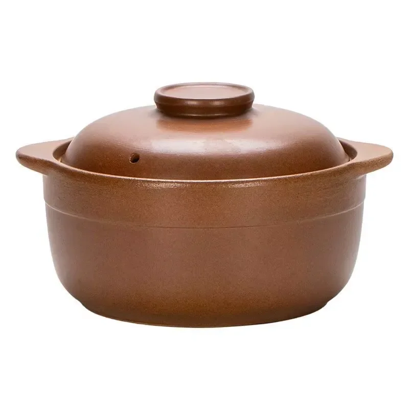 Flat Top Unglazed Clay Casserole with Lid Special Pot for Household Gas Stove Soup Stew Pottery Cookware