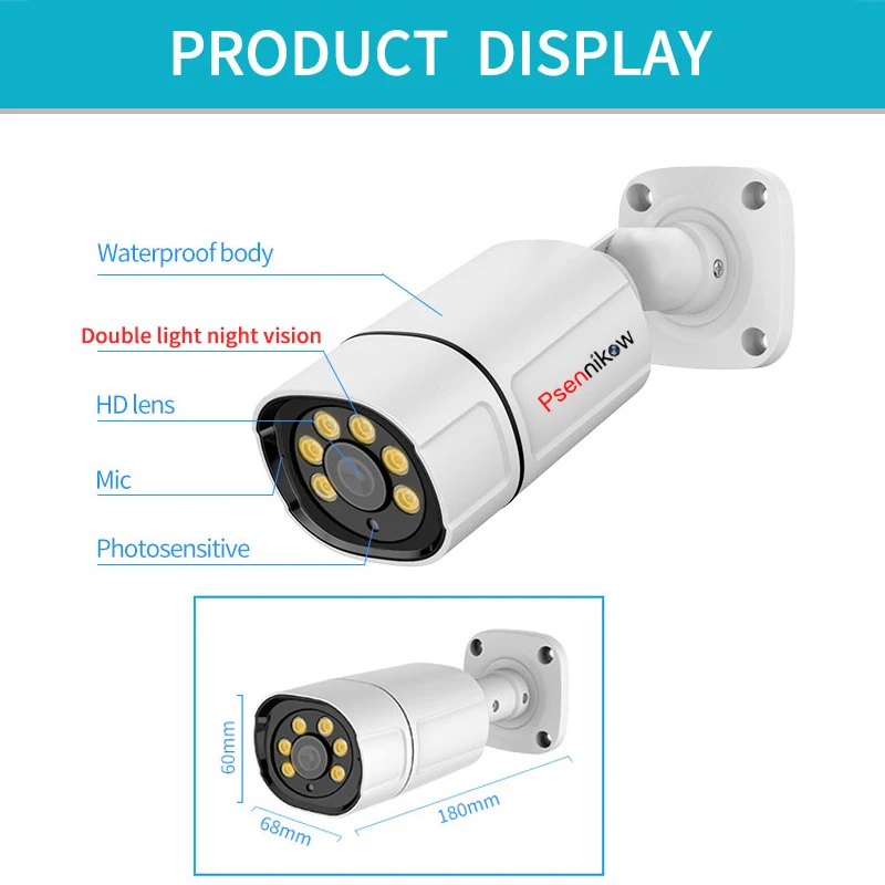 Imagem -03 - Visão Noturna Colorida Cctv Câmera de Segurança de Vídeo Cúpula de Áudio Cctv 4k 4mp 5m 8mp ip H.265 H.2654v hd