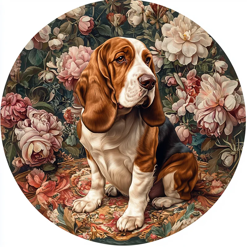 Basset Hound conmemorativo personalizable, impermeable y libre de óxido, adorno Circular de aluminio para mascotas, pintura para lápidas de recuerdo