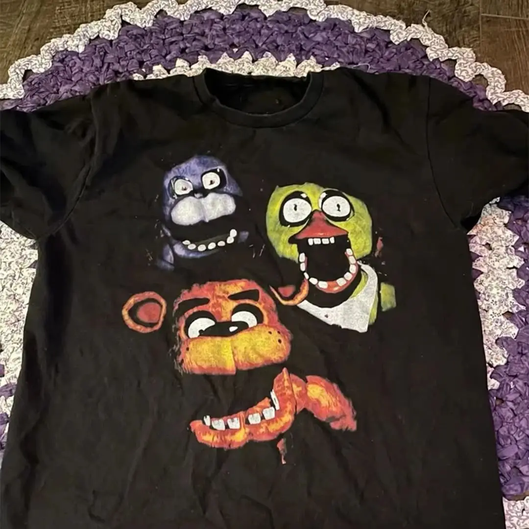 Freddie Bonny Chica Retro Pattern Men's T-Shirt - Horror Game Cotton Short-Sleeved Casual Streetwear - FNAF Fan T-Shirt