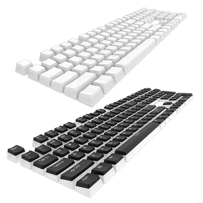

P9JB 1Set Double Shot PBT Keycap 104 Keys Pudding Backlight Keycaps OEM Profile for RGB Mechanical Keyboard Black and White