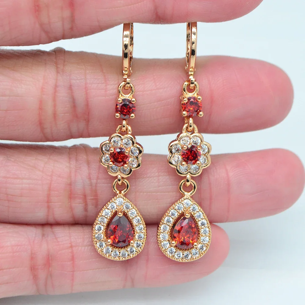 Gold Color Women Blue Cubic Zirconia CZ Water Drop Wedding Earrings Jewelry