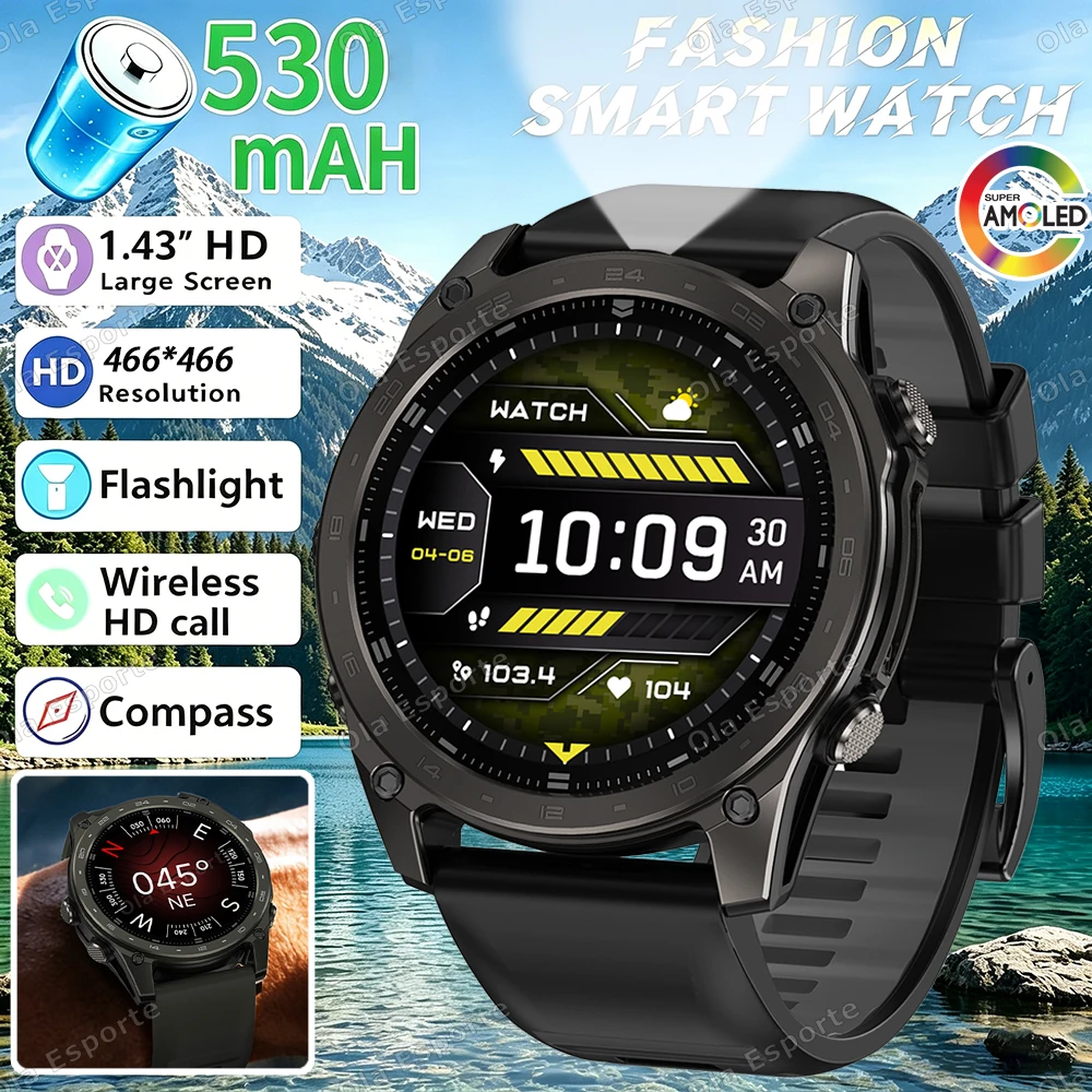 New Military 530mAh Battery Smart Watch Men Outdoor Flashlight 10ATM Waterproof Heart Rate Bluetooth Call Sports Bracelets HW12