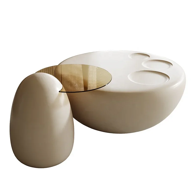 

New Arrival New Cream Wind Rock Panel Coffee Table Home Modern Light Luxury Small Living Room Creative Minimalist Oval Coffee Ta