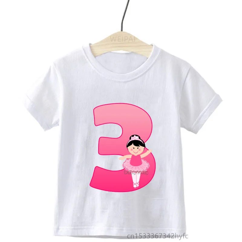 Menina do balé 1-9 números de aniversário camiseta crianças bonito t camisa branca do bebê meninas topo