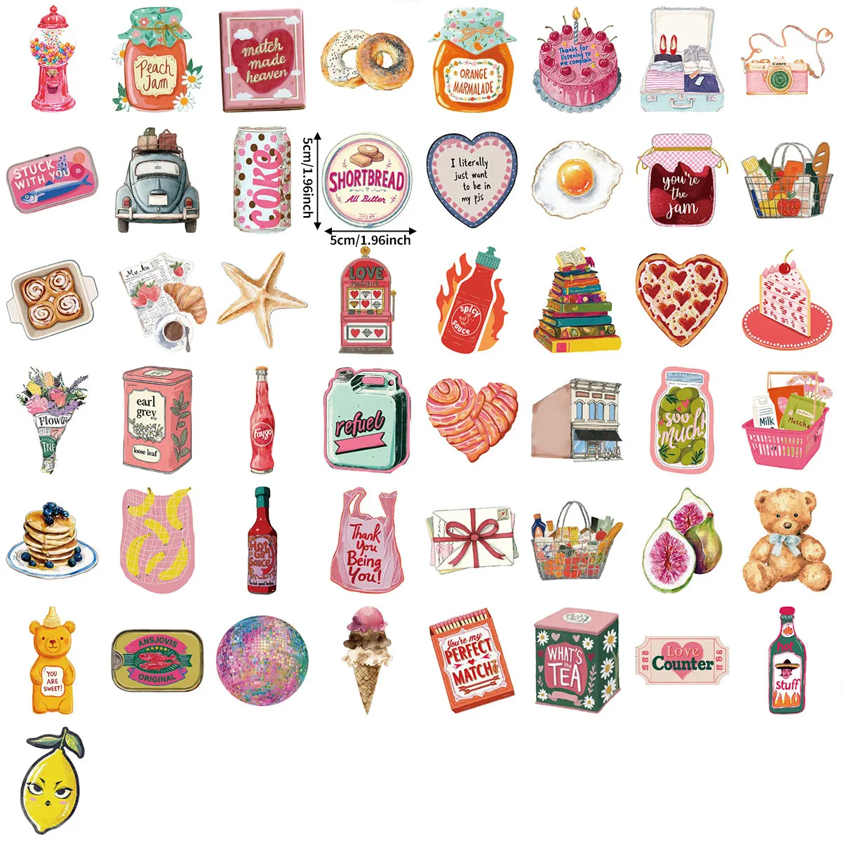 50 Vintage Healing-Themed Life Stickers with Food, Bear, and Sweet Girl Elements for DIY Journal Decoration Materials