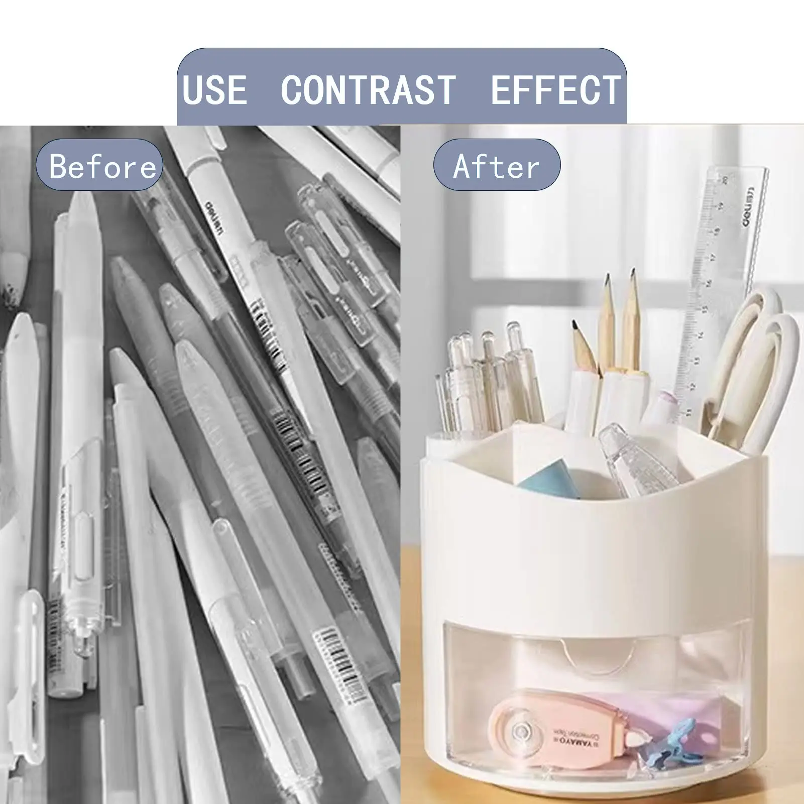 Nette Rotierenden Stift Halter Desktop Schublade Schreibwaren Box Fall Schule Büro Schreibtisch Kawaii Schreibwaren Lagerung Box Organizer Aufkleber – Detail 1
