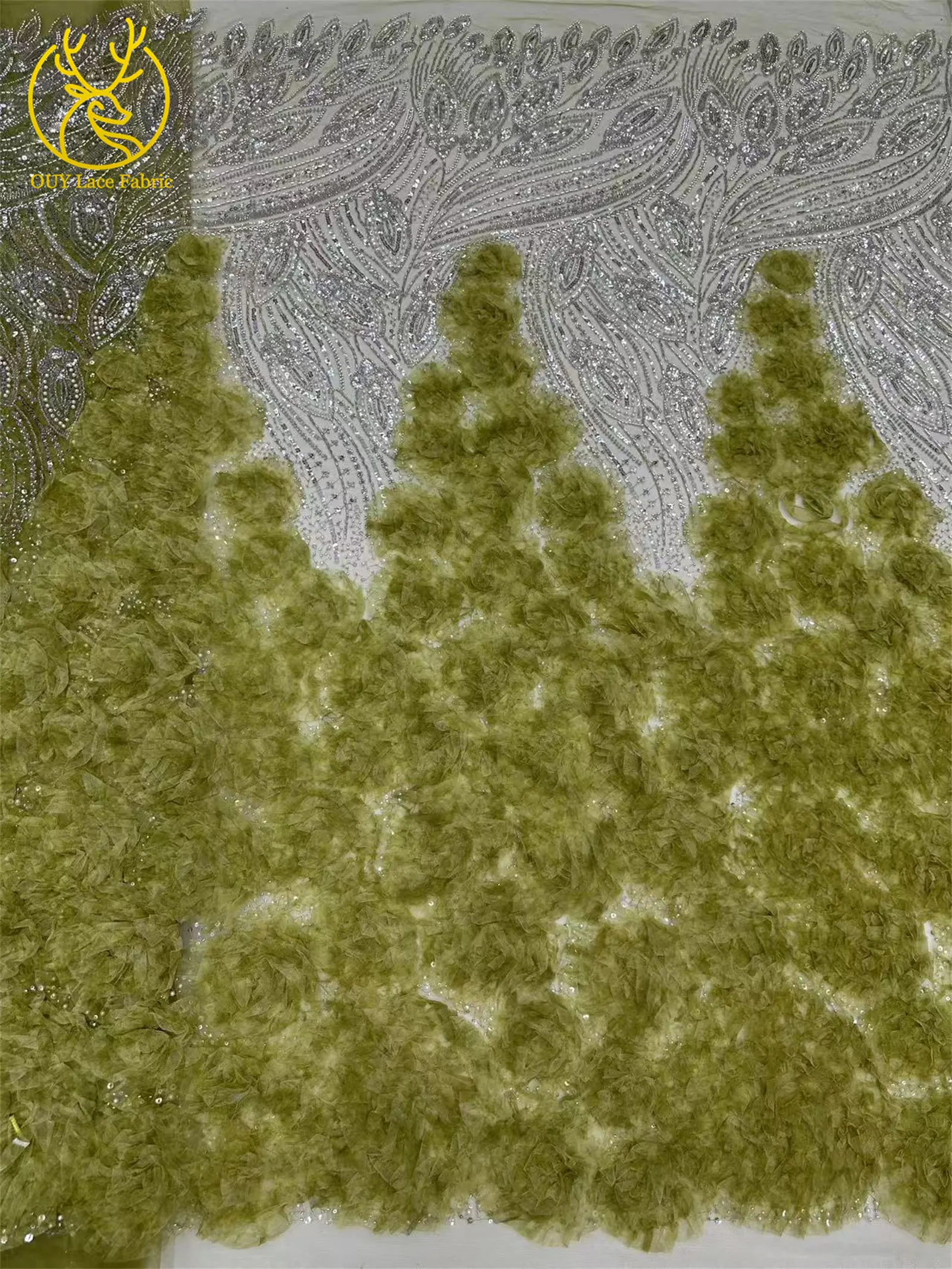 قماش دانتيل ترتر فرنسي أخضر ثلاثي الأبعاد 2026 قماش دانتيل مطرز أفريقي عالي الجودة مثالي لفساتين الحفلات وفساتين الزفاف