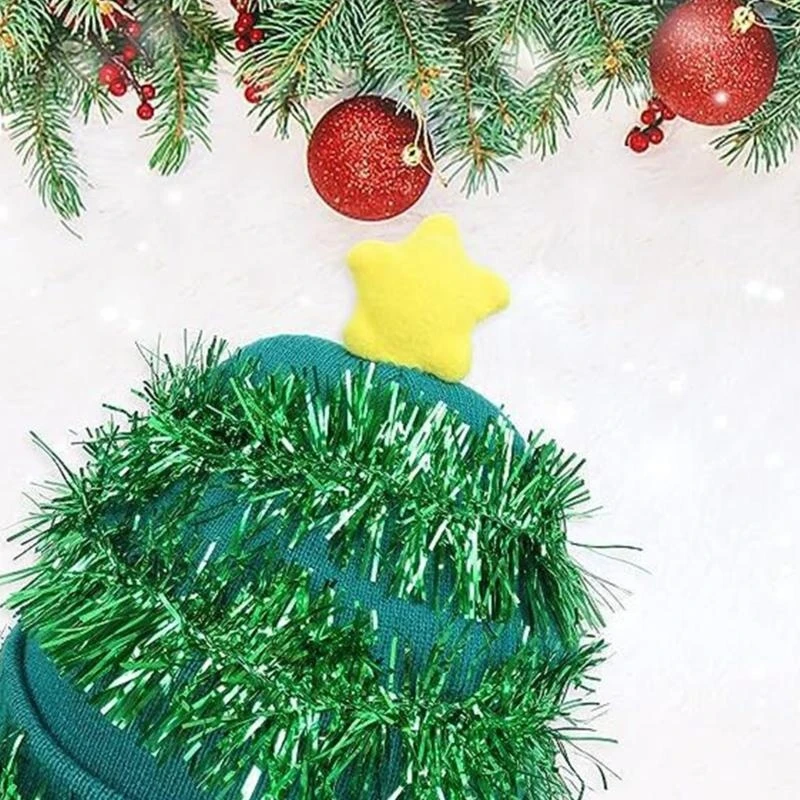 

J15U Christmas Hat with Star Decor Party Knitted Beanie Festive Knit Cap Windproof